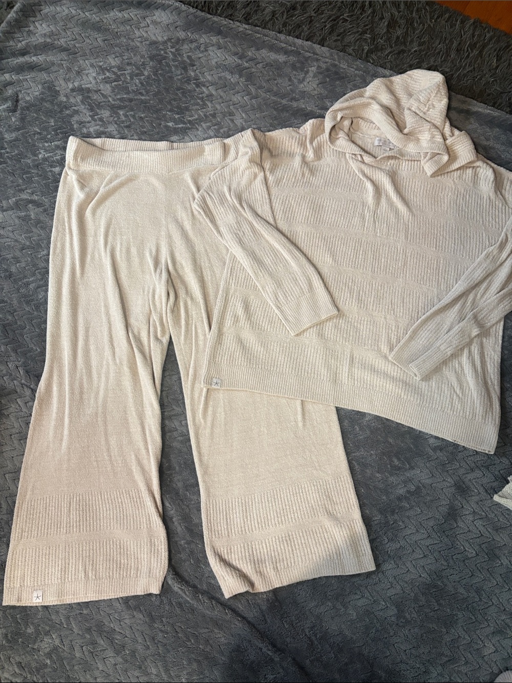 Barefoot Dreams Cozy Knit Hooded Sweater & Wide-Leg Lounge Pants - light tan